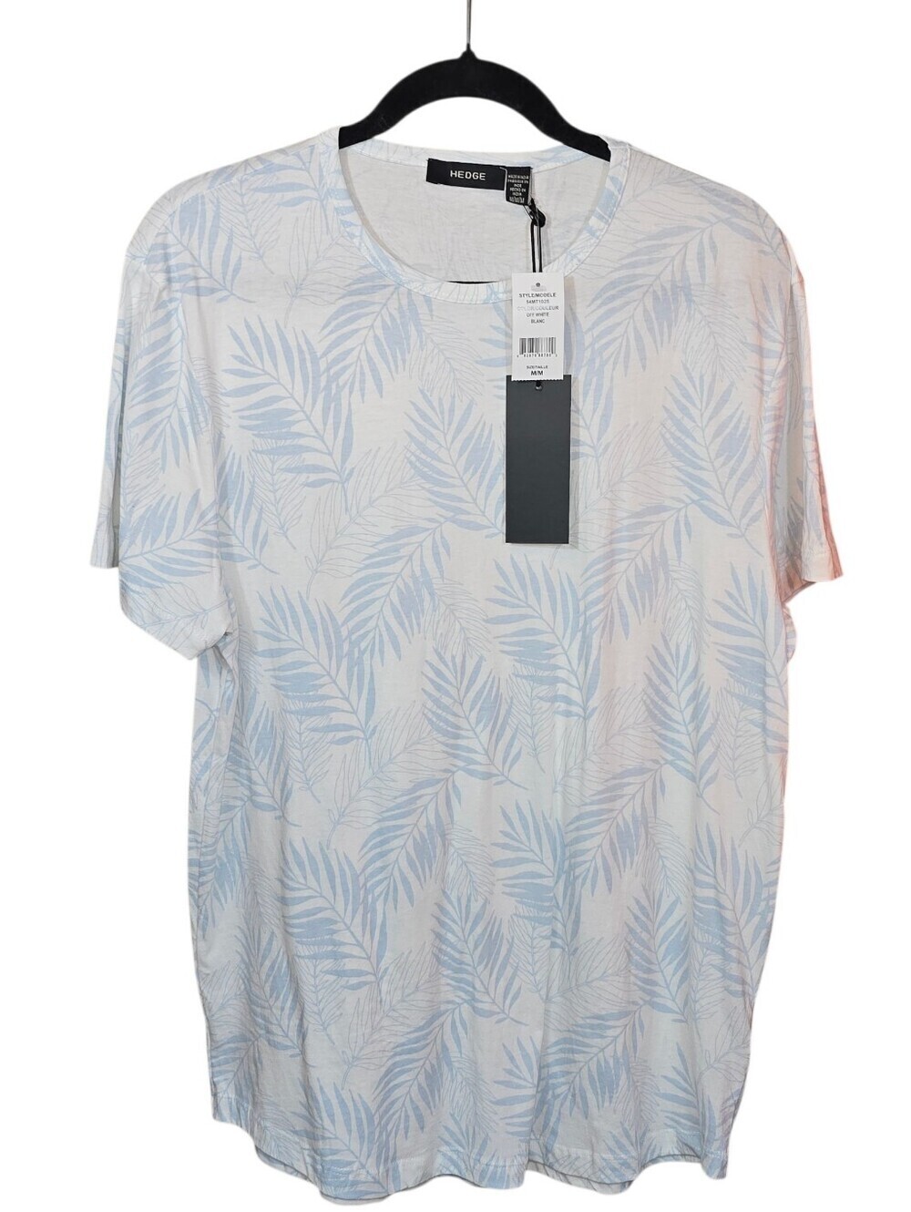 Hedge Men's Tropical Palm Leaf Scoop Hem T-Shirt Blanc Blue NWT Size Medium